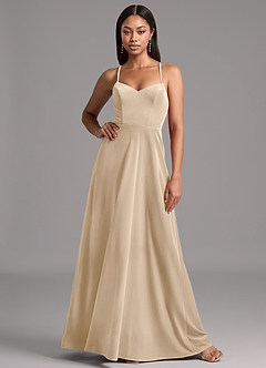 Azazie Mei Robes de demoiselle d'honneur Robe Trapèze en velours Corset Champagne image3