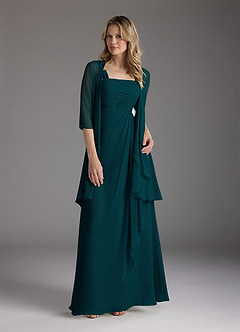 Azazie Weisz Mother of the Bride Dresses Pine A-Line Square Neckline Pleated Chiffon Dress image3