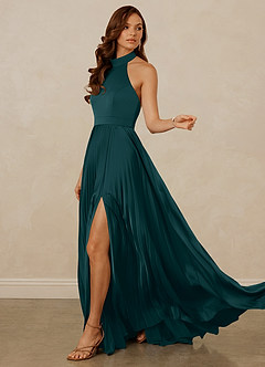 Christian Siriano Bridal for Azazie 1007 Bridesmaid Dresses Pine A-Line Pleated Stretch Satin Dress image5