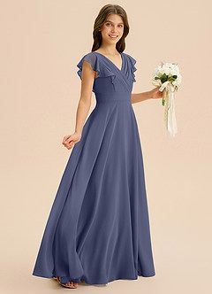 Azazie Anysa Junior Robe Trapèze en Mousseline de soie Rayé Bleu Orageux image5