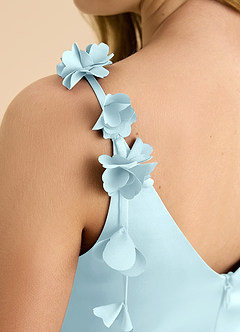 Azazie Gumdrop Junior Cloud Blue Empire Pleated Stretch Satin Dress image8