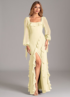 Azazie Candice Final Sale Dark Green A-Line Long Sleeve Chiffon Dress image4