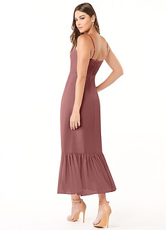 Azazie Justina Robes de demoiselle d'honneur Robe Trapèze en Mousseline de soie Encolure en Forme de Cœur Rose Du Désert image4