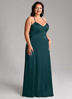 Azazie Mei Robes de demoiselle d'honneur Robe Trapèze en Satin extensible Col en V Vert Pin image10