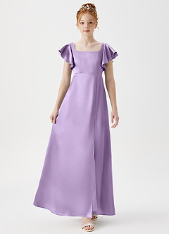 Azazie Bondi Junior Lilac A-Line Side Slit Metallic Satin Dress image4
