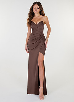 Azazie Yola At-home Try On Dresses Amethyst Sheath V-Neck Pleated Stretch Satin Convertible Dress image1