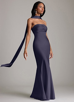 Azazie Saylor Vestidos de damas de honor Vestido de Tormenta de Satén Elástico de Corte Sirena con Sin tirantes image10