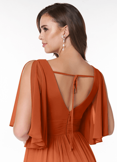 Azazie Temeka Robes de demoiselle d'honneur Robe Trapèze en Mousseline de soie Rayé Orange Brûlée image5
