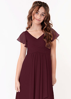 Azazie Omari Junior Vestido de Cabernet de Gasa de Corte En A con Volante image4