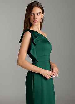 Azazie Rinna Bridesmaid Dresses Emerald Mermaid Ruched Stretch Satin Dress image5