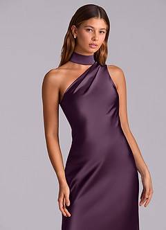 Azazie Seona Robes de demoiselle d'honneur Robe Sirène en Satin extensible Une épaule Prune image2