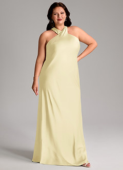 Azazie Doretta Bridesmaid Dresses Lemon Sorbet Mermaid Pleated Stretch Satin Dress image10