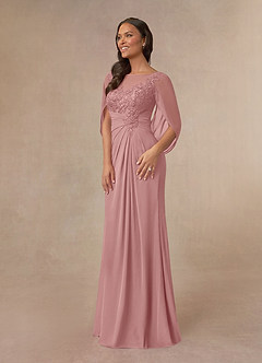 Azazie Hera Mère de la mariée Robes Robe Trapèze en Mousseline de soie Capelette en dentelle Rose Poussiéreuse image2