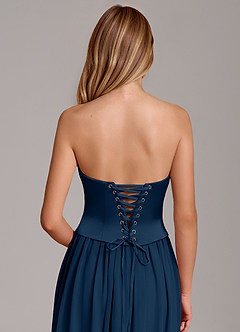 Azazie Cadence Bridesmaid Dresses Dark Navy A-Line Corset Stretch Satin Convertible Dress image6