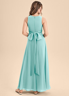 Azazie Lilenne Junior Aqua A-Line Bow Chiffon Dress image2