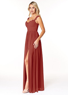 Azazie Cleobella Brautjungfernkleider A-Linie Herzchen Spitze Chiffon Kleid Terrakotta image4