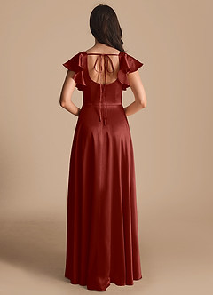 Azazie Bondi Bridesmaid Dresses Terracotta A-Line Bow Metallic Satin Dress image3