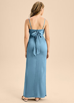 Azazie Mai Junior Robe Trapèze en Satin extensible Encolure en Forme de Cœur Acier Bleuté image2