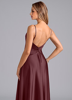 Azazie Elita Bridesmaid Dresses Sangria A-Line Pleated Stretch Satin Dress image2