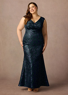 Azazie Elanor Mother of the Bride Dresses Dark Navy Mermaid Pleated Jacquard 1 Dress image4