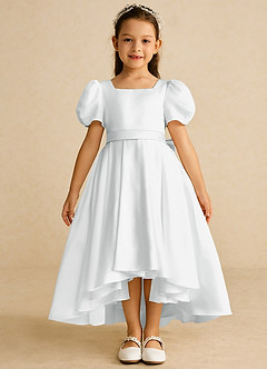 Azazie Zippy Flower Girl Klänningar Klänning A-Linje i Matt satäng med ärmar image3