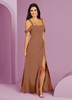 Barbie ♥ Azazie Jurken voor bruidsmeisjes Jurk van Chiffon met A-Lijn Off the Shoulder Bronzeertint image3