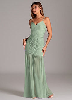 Azazie Aimie Bridesmaid Dresses Dusty Sage Mermaid Mesh Dress image5