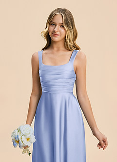 Azazie Azaria Junior Ice A-Line Pleated Stretch Satin Dress image7