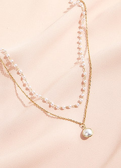 front Charming And Chic Gold Double Pearl Necklace