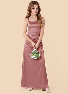 Azazie Renna Junior Vestido de Rosa Polvorienta de Satén Elástico de Corte en A con Plisado image4