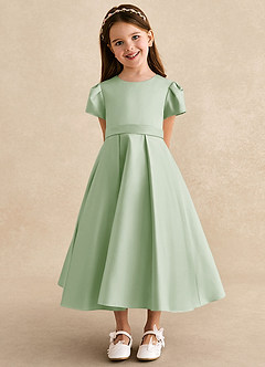 Azazie Princess Blumenmädchenkleider A-Linie Plissee Matte Satin Kleid Staubiger Salbeigrün image6
