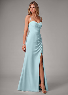 Azazie Haisley Bridesmaid Dresses Sea Glass Sheath Off the Shoulder Chiffon Convertible Dress image6