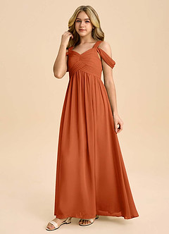 Azazie Lianne Junior Burnt Orange A-Line Off the Shoulder Chiffon Dress image6