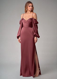 Azazie Sonata Brudtärnklänningar Klänning av Tubklänning i Stretch Satin Långärmad Merlot Konvertibel image7