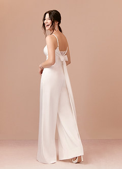 Azazie Ingris Wedding Dresses V-Neck Pleated Lace Crepe Back Satin Jumpsuit image2