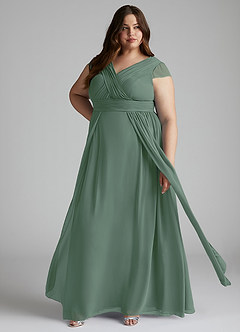 Azazie Organa Robes de demoiselle d'honneur Robe Trapèze en Mousseline de soie Plissée Eucalyptus image7