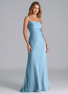 Azazie Seema Bridesmaid Dresses Steel Blue Mermaid Corset Stretch Satin Dress image1