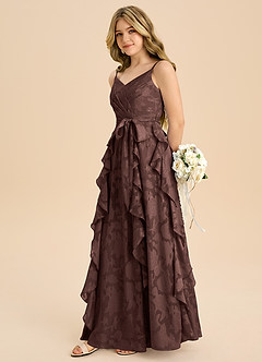 Azazie Peyton Junior Espresso A-Line Pleated Floral Burnout Dress image5