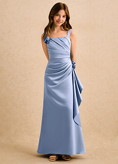 Azazie Ciara Girls Formal Flower Girl Dresses Ice A-Line Pleated Matte Satin Dress image3