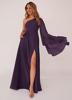 Barbie ♥ Azazie Bridesmaid Dresses Plum A-Line Long Sleeve Chiffon Dress image1