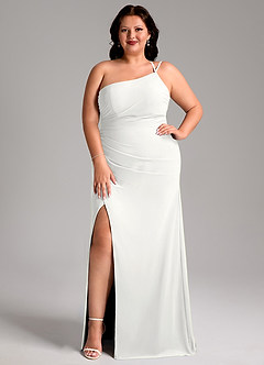 Azazie Eren Vestidos de damas de honor Vestido de Blanco de Gasa de Corte Recto con Hombro unilateral image8