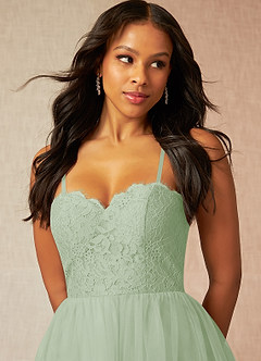 Azazie Roni Bridesmaid Dresses Dusty Sage A-Line Sweetheart Neckline Tulle Convertible Dress image2