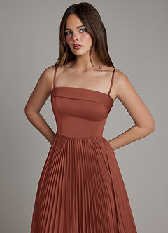 Azazie Mariana Bridesmaid Dresses Auburn A-Line Pleated Stretch Satin Dress image2