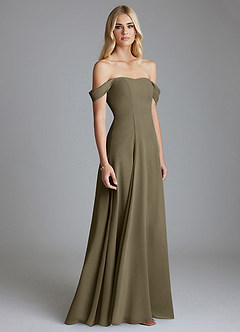 Azazie Seriana Brudtärnklänningar Klä av A-Linje i Chiffong Av axeln Pilgrön image4