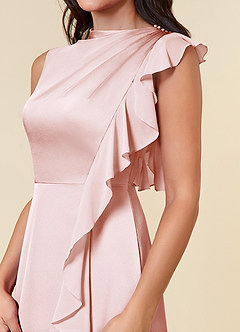 Azazie Narine vestidos de madre de la novia Vestido de Rosa Rubor de Satén Elástico de Corte En A con Escote alto plisado image4
