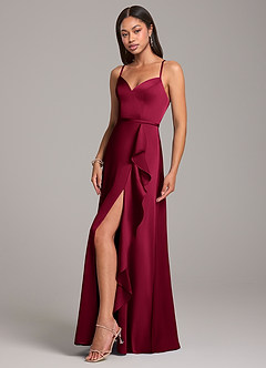 Azazie Naeem Robes de demoiselle d'honneur Robe Trapèze en Satin extensible Bourgogne image3