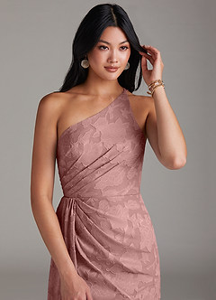 Azazie Mika Jurken voor bruidsmeisjes Jurk van Bloemen Burn-out met Kolom One-Shoulder Stoffige Roos image5