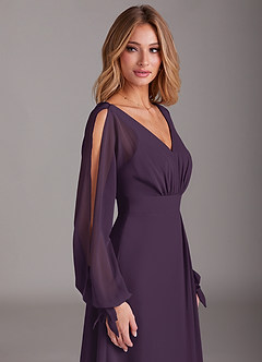 Azazie Matilda Bridesmaid Dresses Plum A-Line Long Sleeve Chiffon Dress image7