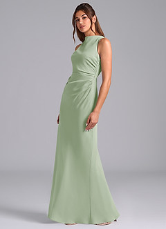 Azazie Evadne Bridesmaid Dresses Dusty Sage A-Line Pleated Chiffon Dress image1