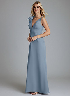 Azazie Taro Bridesmaid Dresses Dusty Blue Sheath Bow Chiffon Dress image5